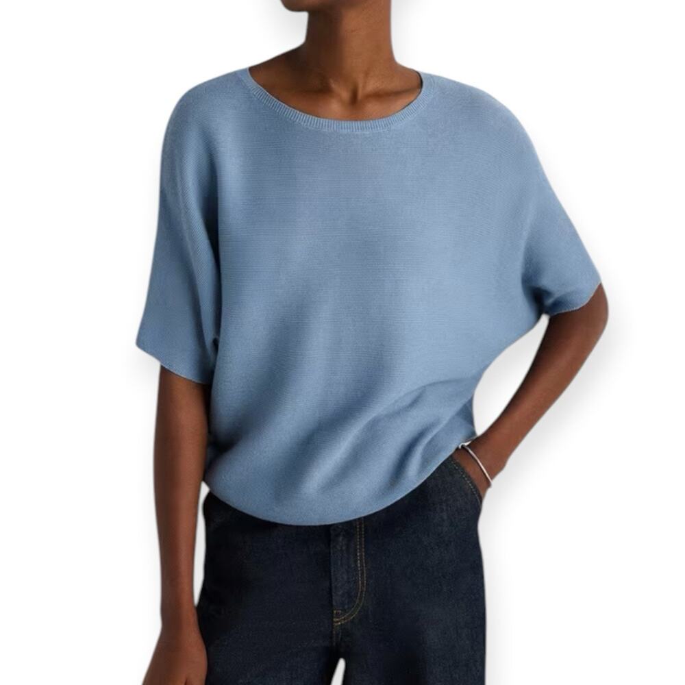 NWD Quince Lightweight Cotton Cashmere Link-Stitch Dolman Sweater Blue Size XS